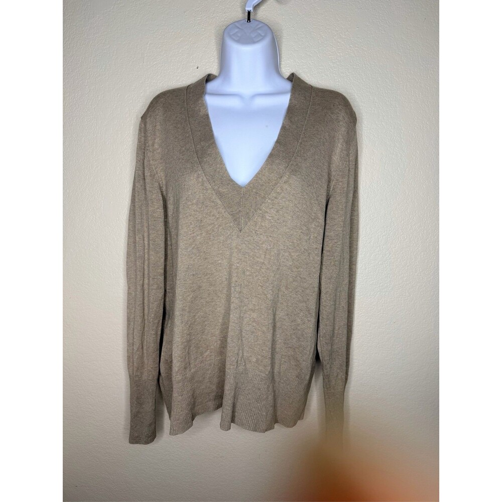 Banana Republic woMens Tan Silk Cotton Cashmere V-Neck Sweater Luxury sz XL